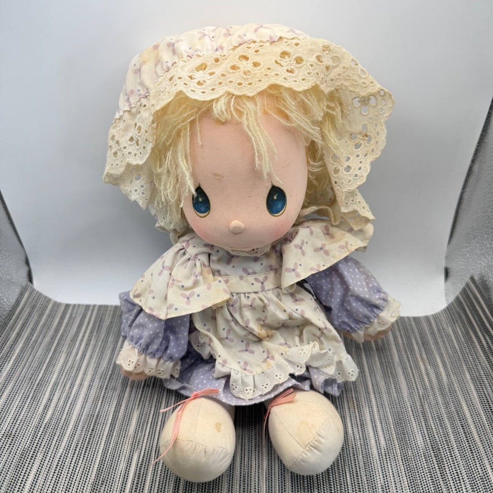 Vintage 1985 Precious Moments Patty Plush Doll Applause Locket Purple Dress